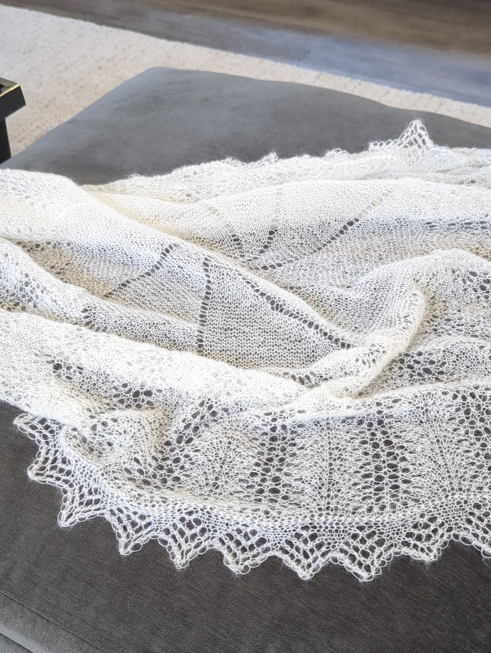 Delicate Lace Knit Shawl in Cream